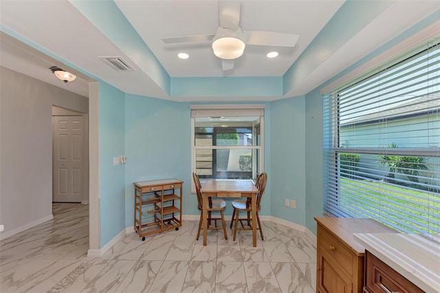 dining area featuring ceiling fan and a healthy amount of sunlight