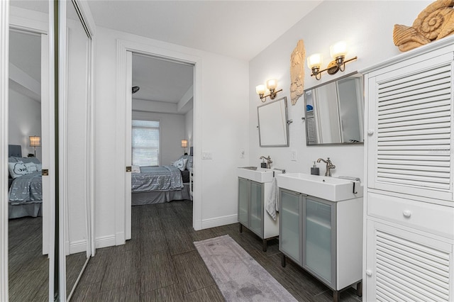 bathroom featuring hardwood / wood-style floors and vanity