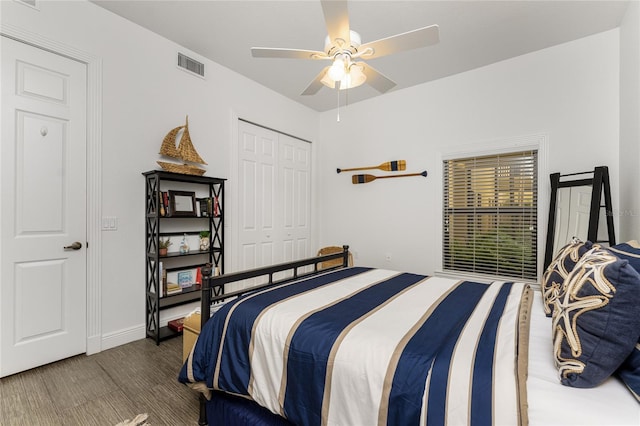 bedroom featuring a closet and ceiling fan