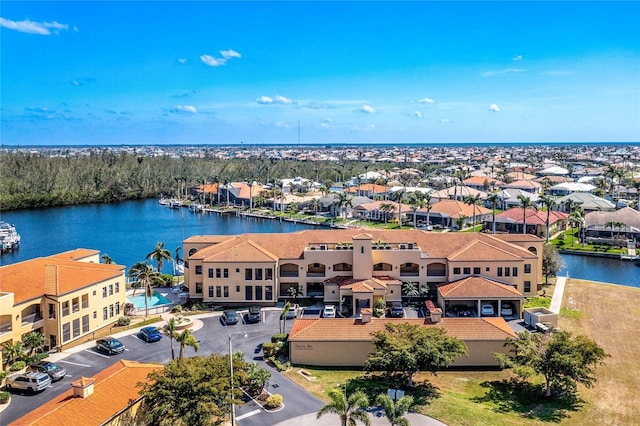 aerial view with a water view