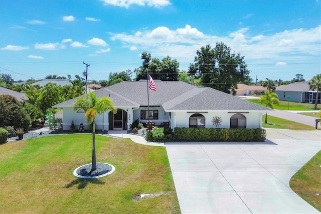 ranch-style house featuring a front yard