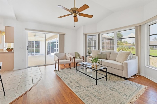 living room with a healthy amount of sunlight and light wood-type flooring