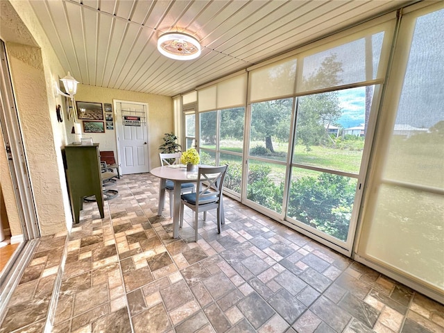 sunroom / solarium featuring wooden ceiling