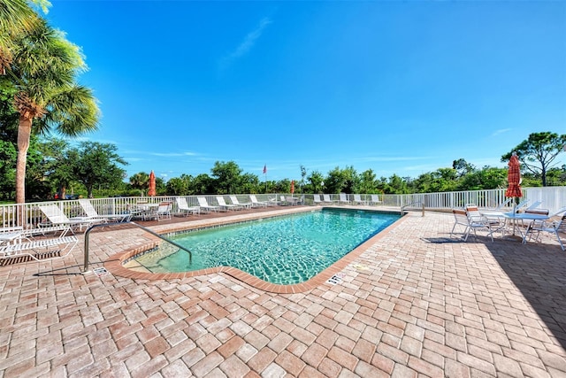 view of swimming pool featuring a patio