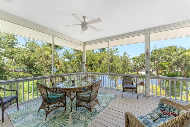 sunroom / solarium with ceiling fan