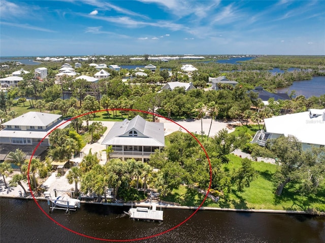 aerial view with a water view