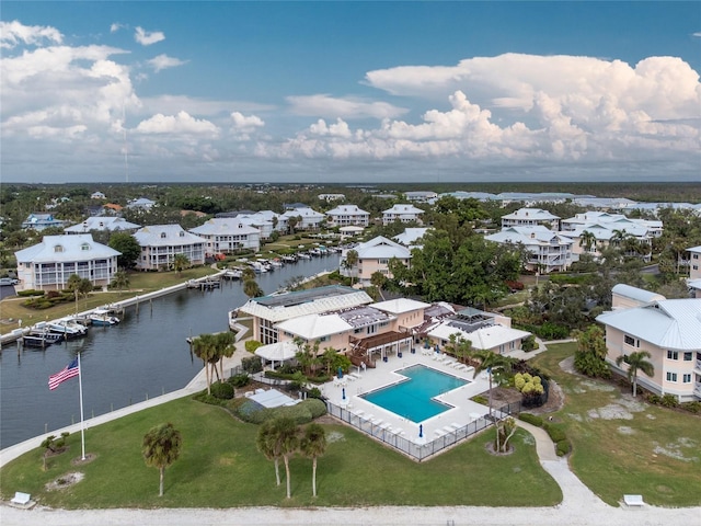 aerial view with a water view