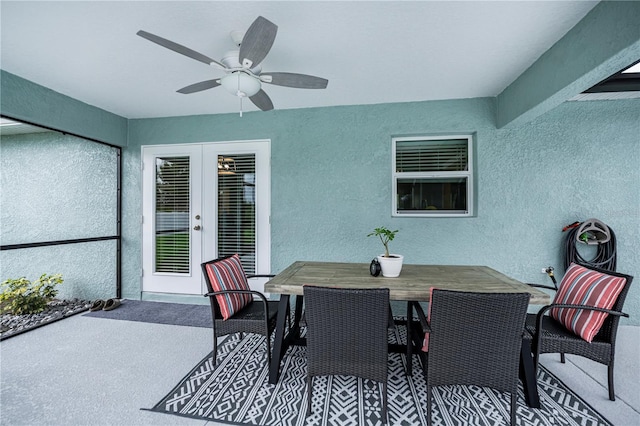 view of patio / terrace with french doors and ceiling fan