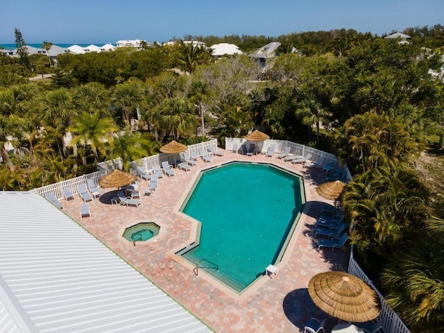 view of swimming pool featuring a patio