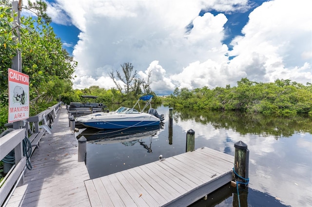 view of dock with a water view