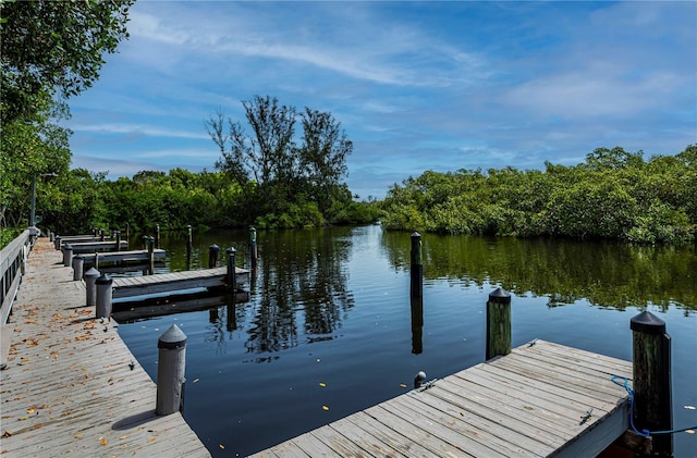 view of dock with a water view