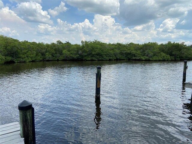 view of dock with a water view