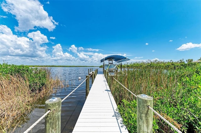 view of dock with a water view