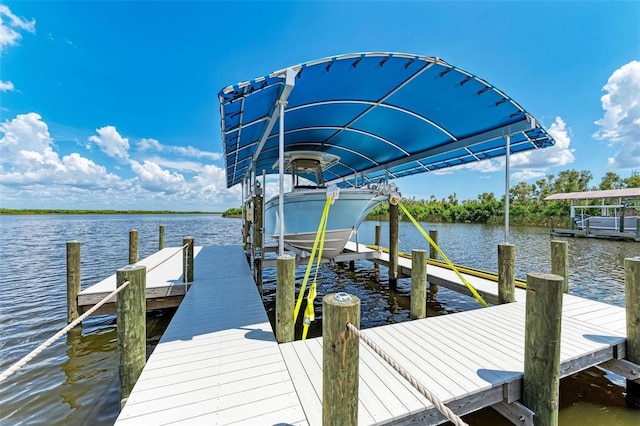 dock area with a water view