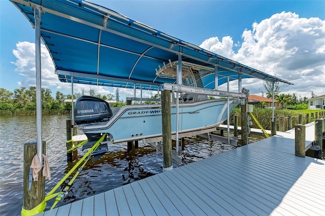 dock area featuring a water view