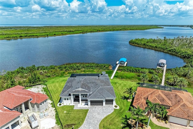 bird's eye view featuring a water view