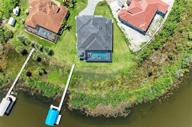 aerial view featuring a water view