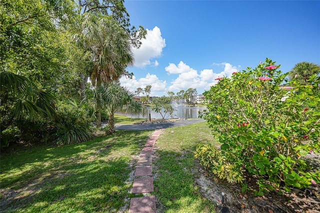 view of yard featuring a water view