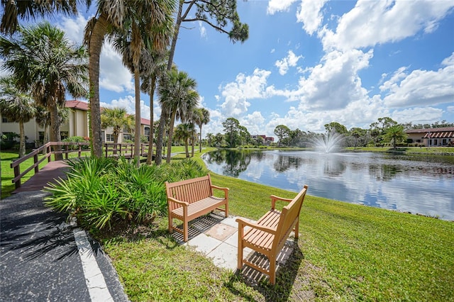 view of home's community featuring a yard and a water view