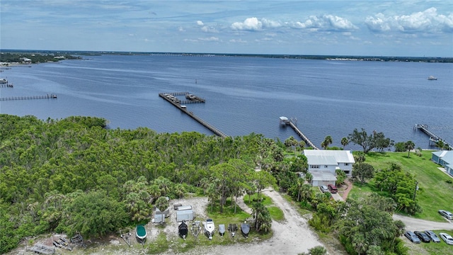 aerial view with a water view