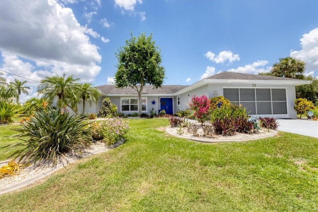 ranch-style house featuring a front lawn