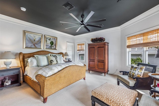 bedroom with crown molding and ceiling fan