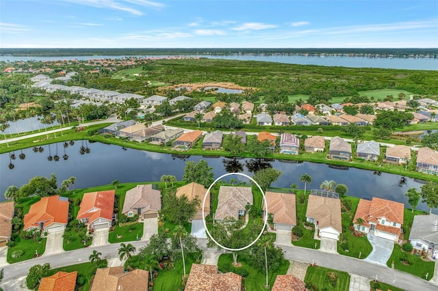 aerial view with a water view