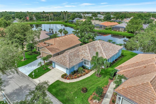 bird's eye view featuring a water view