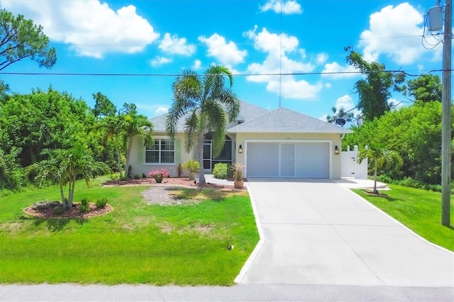 view of front facade with a garage and a front lawn