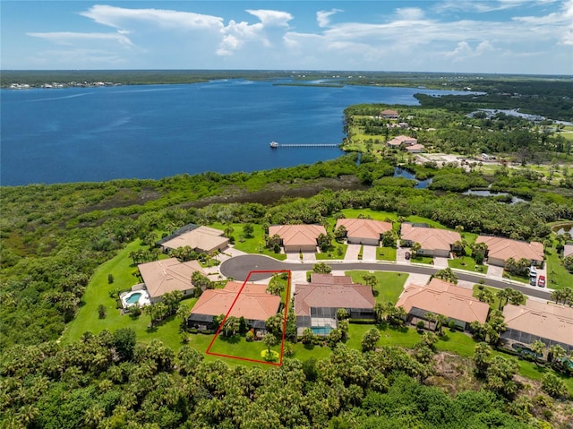 aerial view featuring a water view