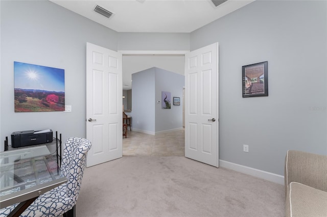 view of carpeted office space