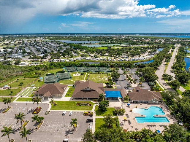 bird's eye view featuring a water view