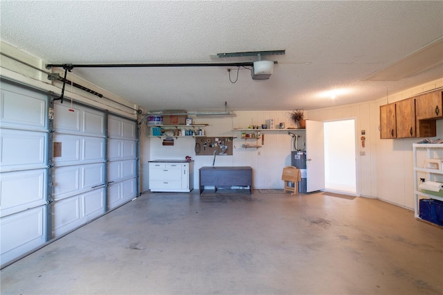 garage featuring a garage door opener and electric water heater