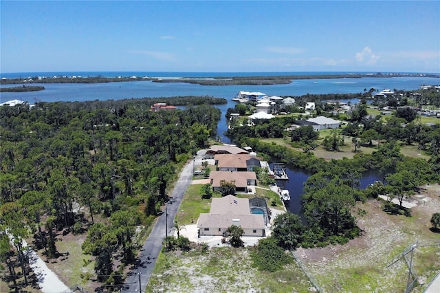 aerial view with a water view