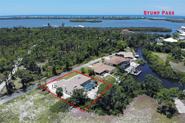 3440 Downing St W, Englewood, FL 34224 - aerial view of residential area with a large body of water and property boundaries highlighted