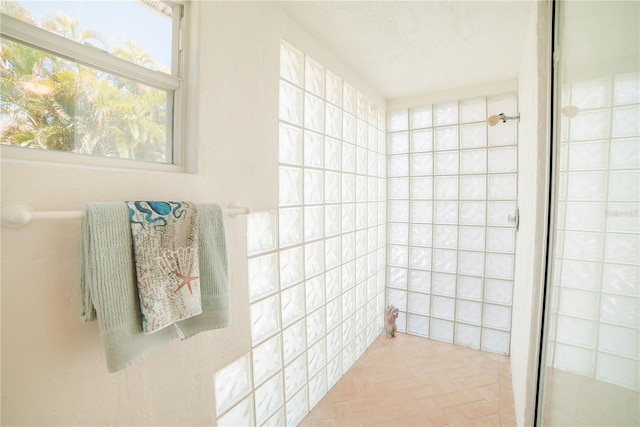 3440 Downing St W, Englewood, FL 34224 - bathroom with tiled shower and brick patterned floors