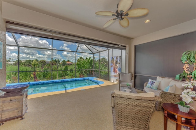 view of pool with ceiling fan