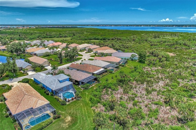 aerial view with a water view