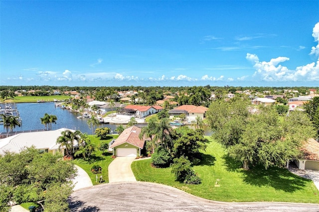 bird's eye view featuring a water view