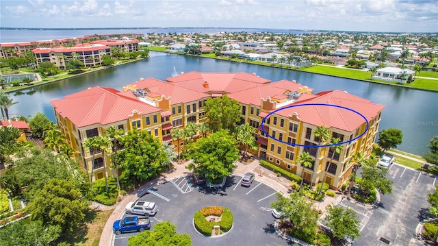 aerial view featuring a water view