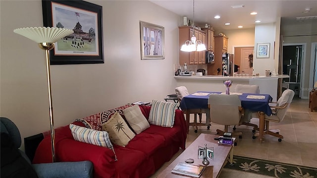 living room featuring light tile patterned floors