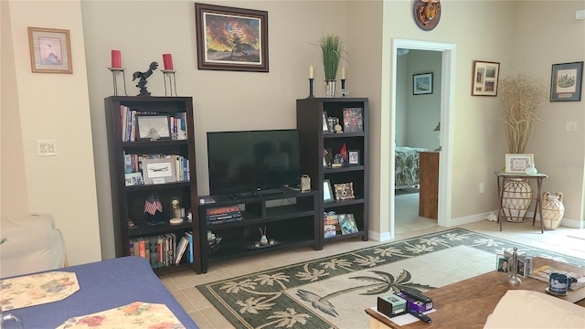 living room featuring light tile patterned floors