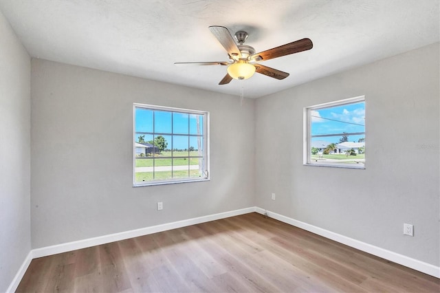 unfurnished room with baseboards, a wealth of natural light, and wood finished floors