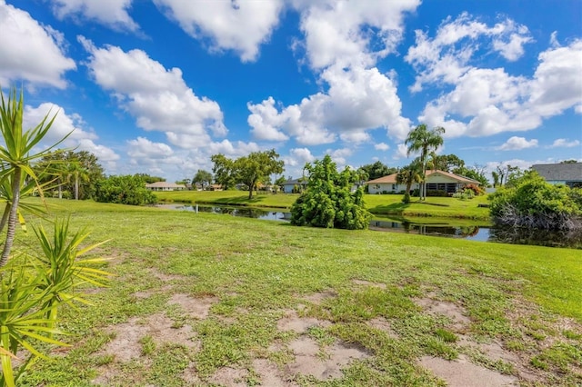 view of yard with a water view