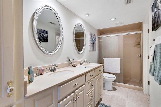 full bath with toilet, visible vents, a sink, and tile patterned floors