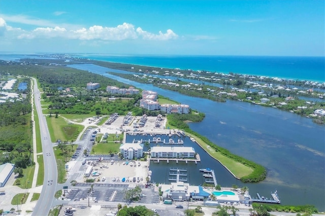 bird's eye view featuring a water view