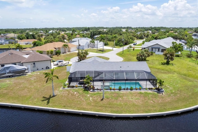 bird's eye view featuring a water view