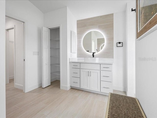 bathroom featuring vanity and hardwood / wood-style floors