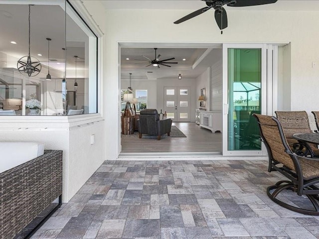 interior space featuring a raised ceiling