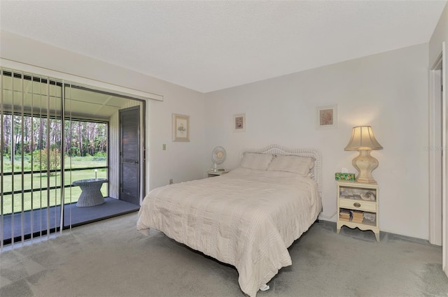 bedroom with carpet flooring and access to exterior